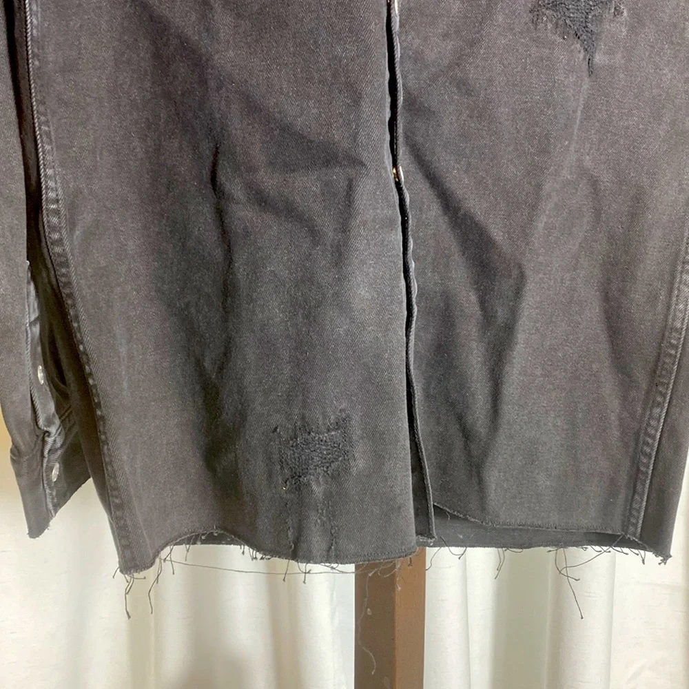 Zara Man Jacket Men Meduim Black Button Down Distressed Relaxed Fit Trucker